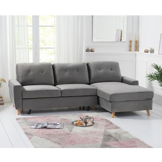 Coreen Velvet Right Hand Facing Chaise Sofa Bed In Grey_2